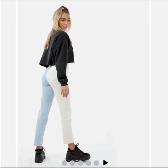 Stevens Color Block Jeans | MOM button fly  Raw Hem High Rise - Picture 7 of 14